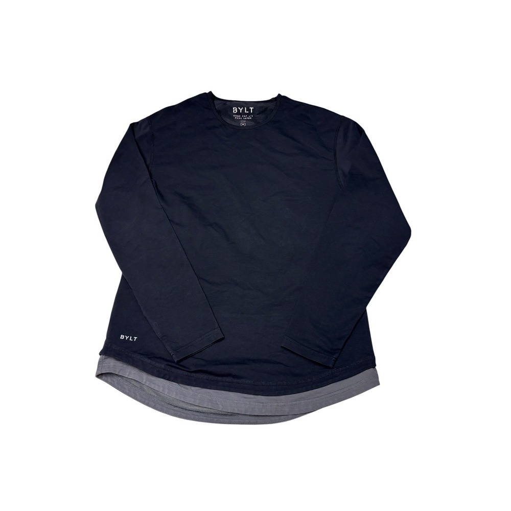 BYLT Drop Cut Long Sleeve Dual Layer Lux Shirt Black Grey‎ Mens Medium